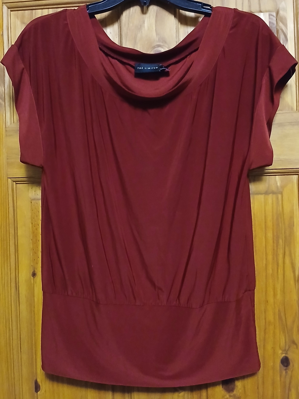 The Limited Wine Red Draped Neck Short Sleeve Top